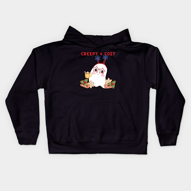 Creepy & Cozy Holiday Winter Ghost Kids Hoodie by TheMavenMedium